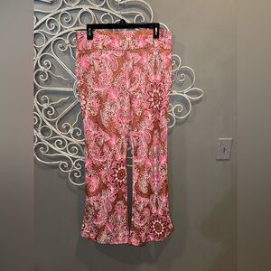 Women’s Maeve Anthropologie pink copper metallic flare pants CUTE sz 12